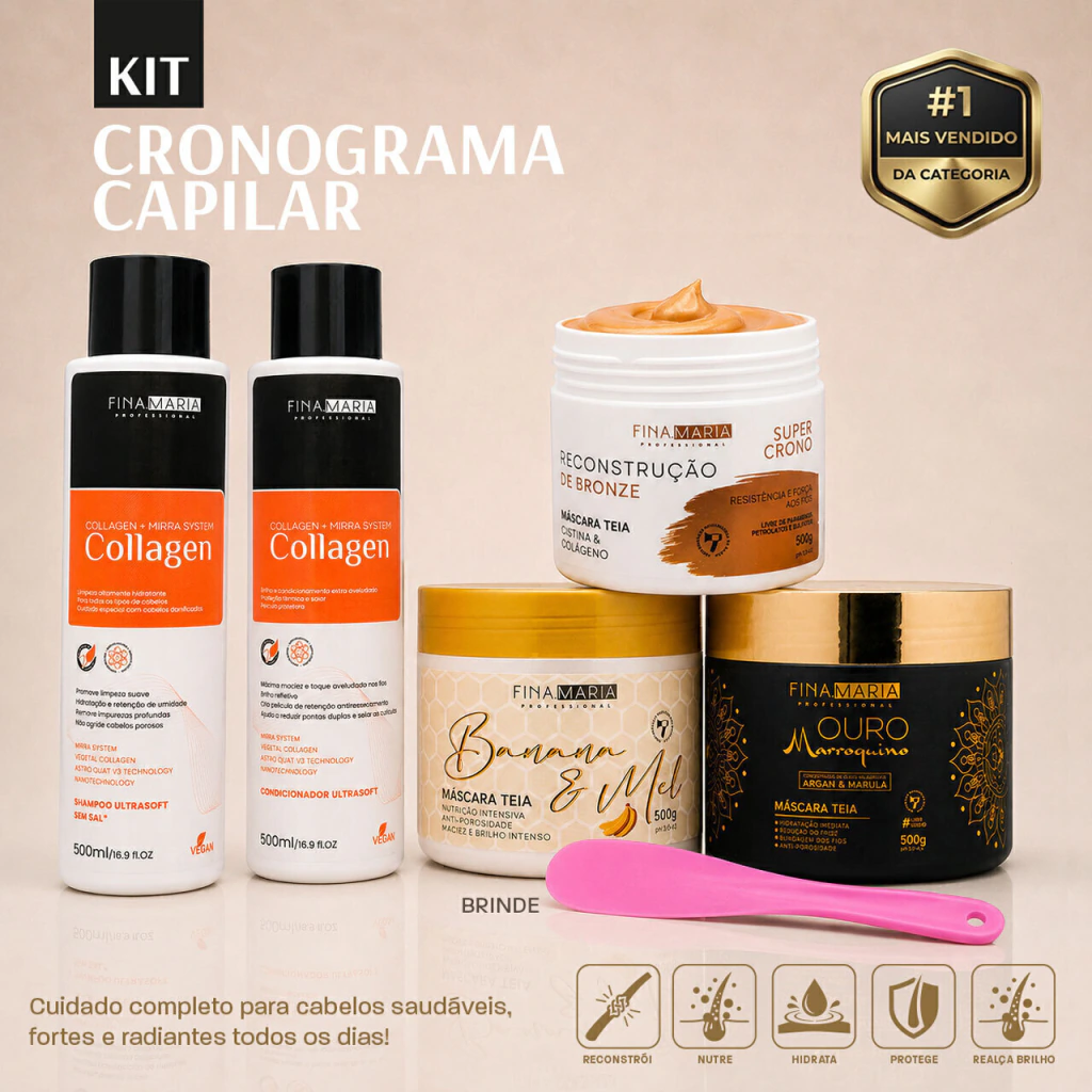 Kit cronograma capilar com cinco produtos Fina Maria de 500g